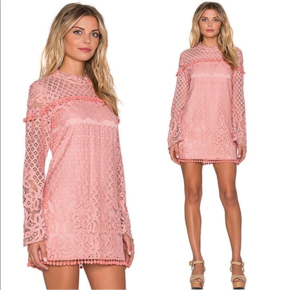 REVOLVE x Tularosa Pink Lace Pom Pom Dress Size XS